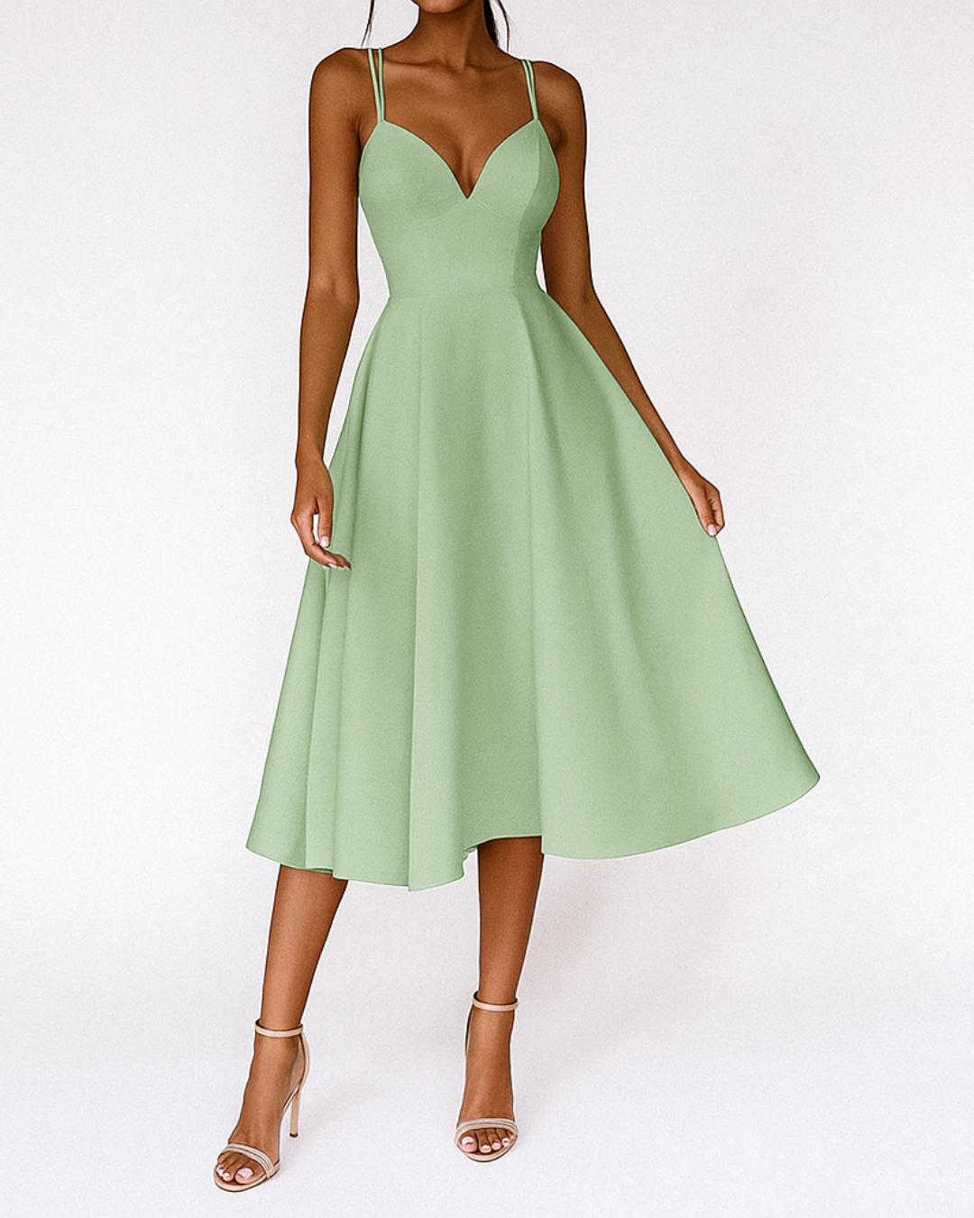 Catherine – Strappy V-Neck A-Line Midi Dress
