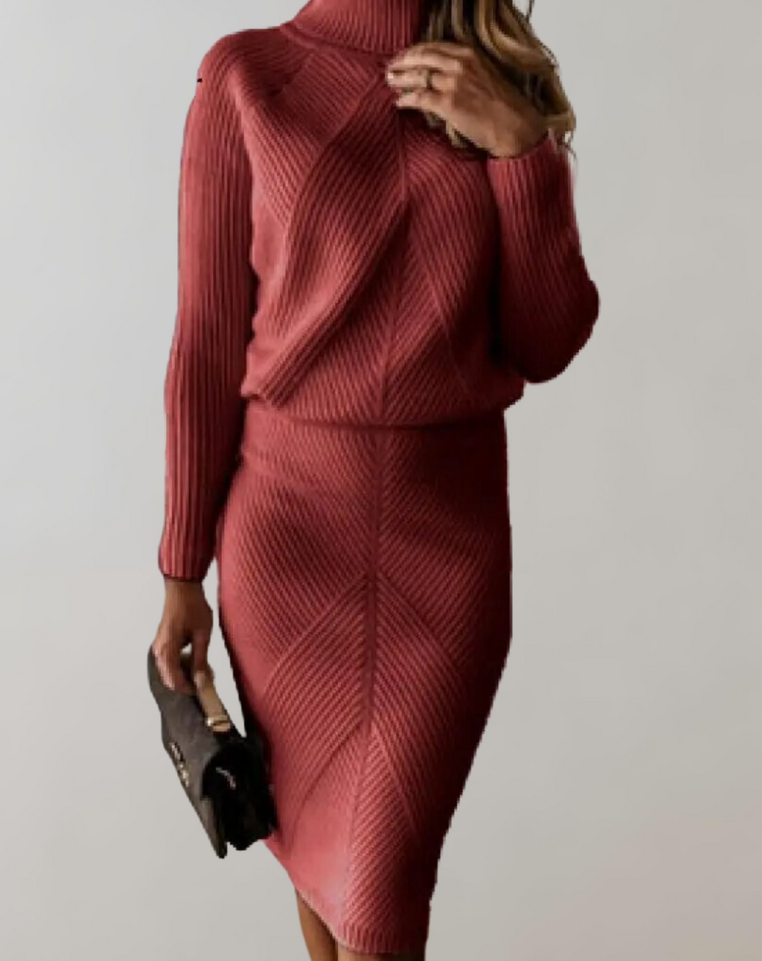 Kelsey – Ribbed Turtleneck Top and Midi Skirt Set