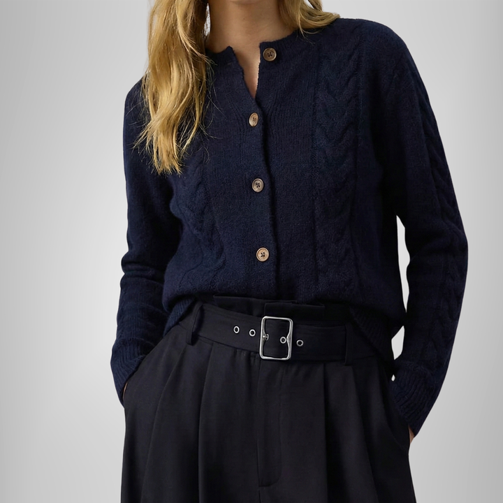 Julianne – Collared Cable-Stitch Cardigan for Fall