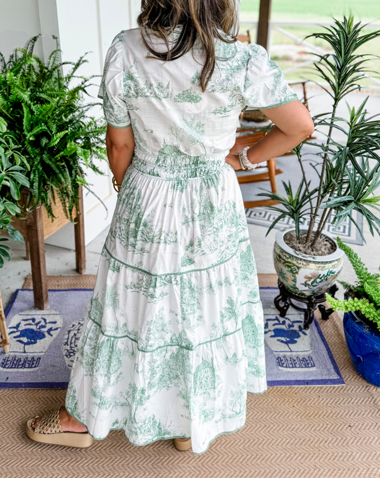 Constance | Tiered Toile Print Maxi Dress with Smocked Waist