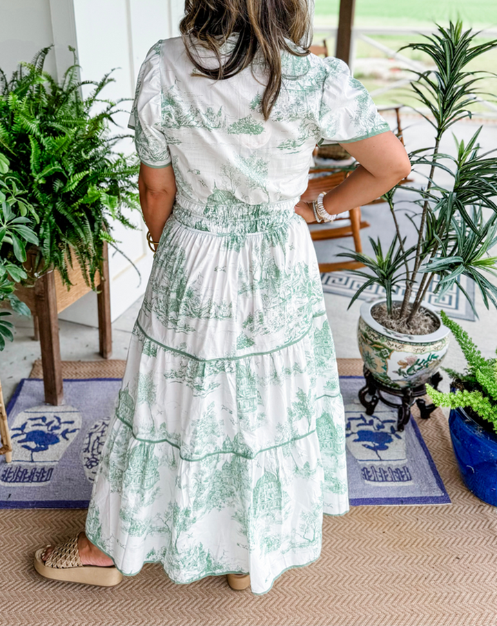 Constance | Tiered Toile Print Maxi Dress with Smocked Waist