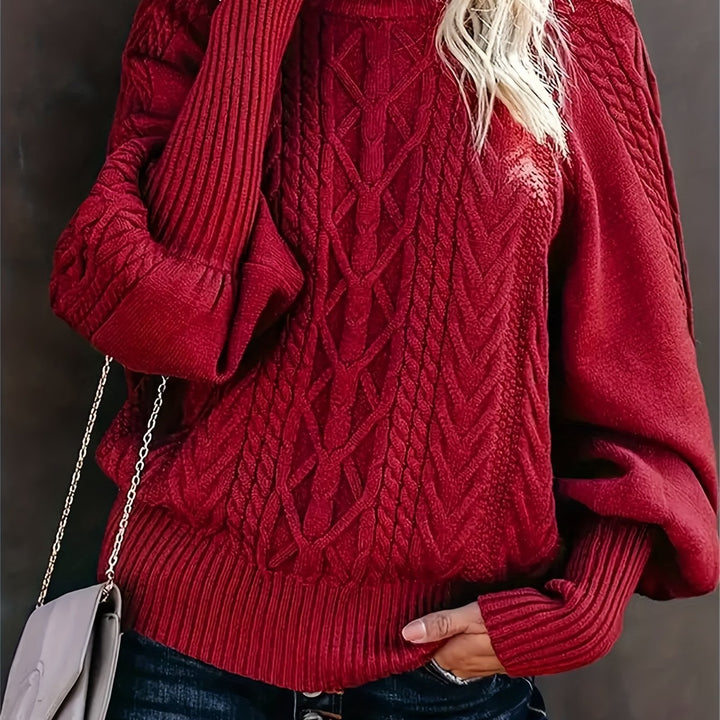 Viviana – Chunky Cable-Stitch Mock Neck Sweater for Women