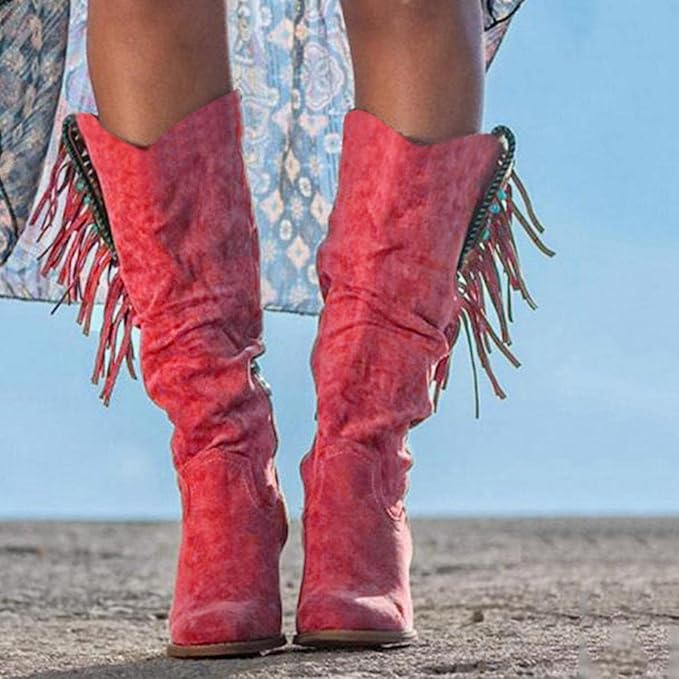 Gillian – Pointed Toe Fringe Knee-High Boots for Women