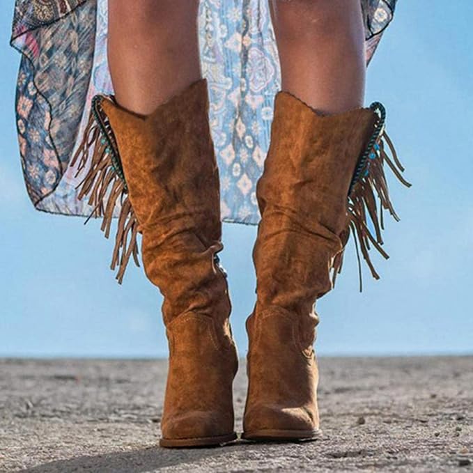 Gillian – Pointed Toe Fringe Knee-High Boots for Women