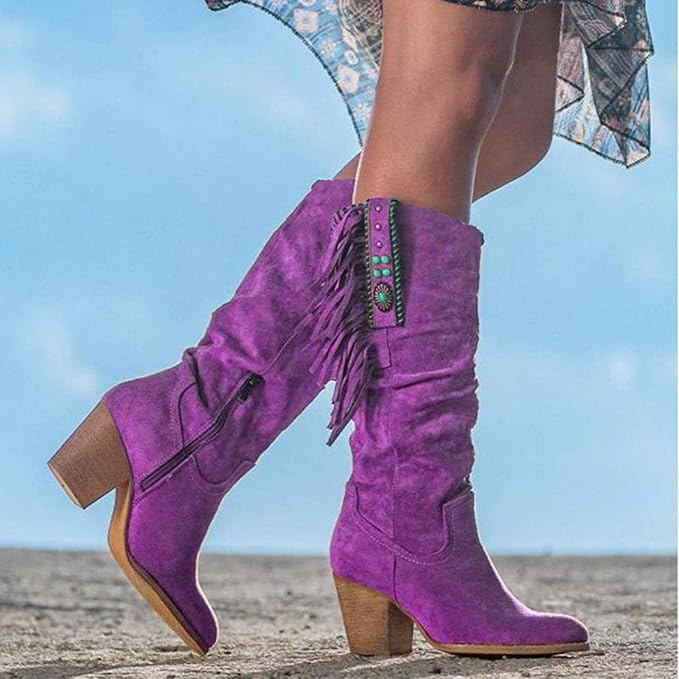 Gillian – Pointed Toe Fringe Knee-High Boots for Women
