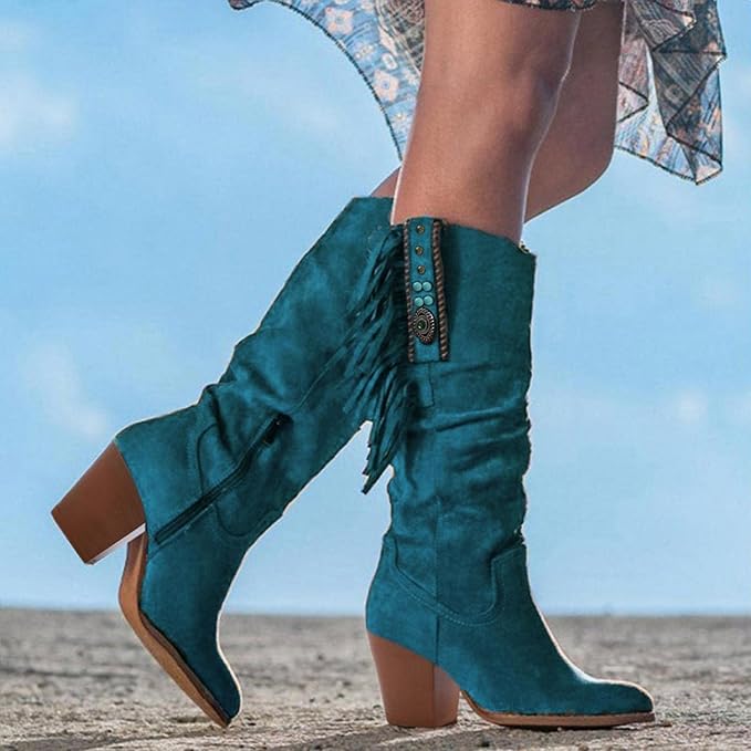Gillian – Pointed Toe Fringe Knee-High Boots for Women