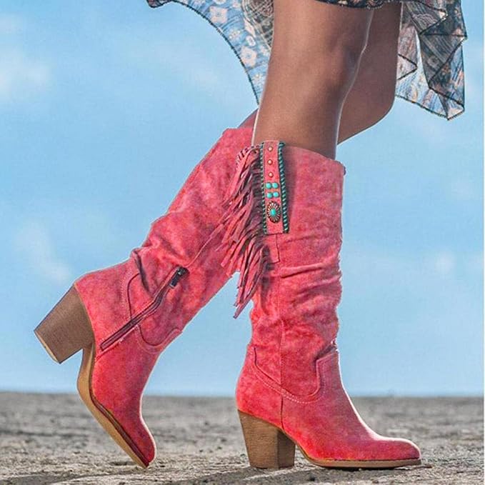 Gillian – Pointed Toe Fringe Knee-High Boots for Women