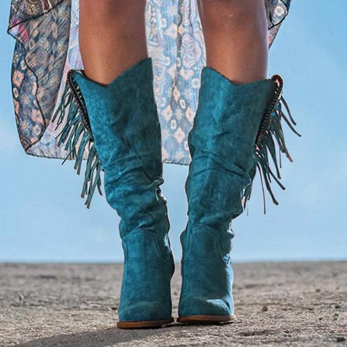 Gillian – Pointed Toe Fringe Knee-High Boots for Women