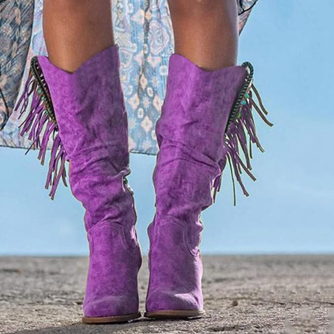 Gillian – Pointed Toe Fringe Knee-High Boots for Women