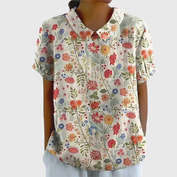 Madison – Flowy Floral Blouse with Short Sleeves