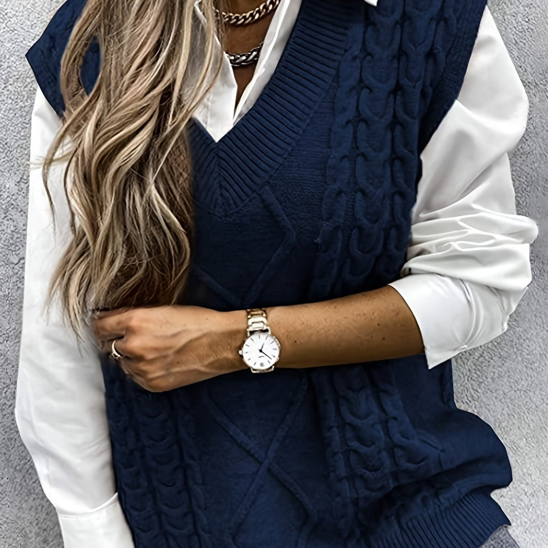 Gwendolen – Cable-Stitch V-Neck Sweater Vest for Women
