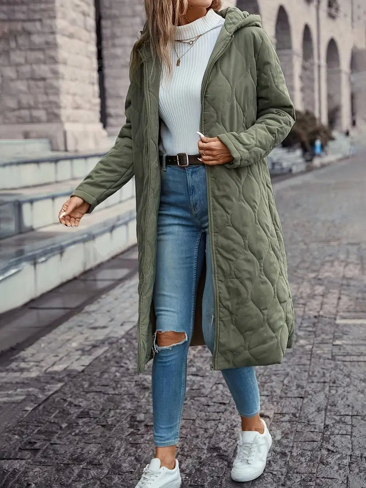 Reagan – Quilted Hooded Long Coat for Women
