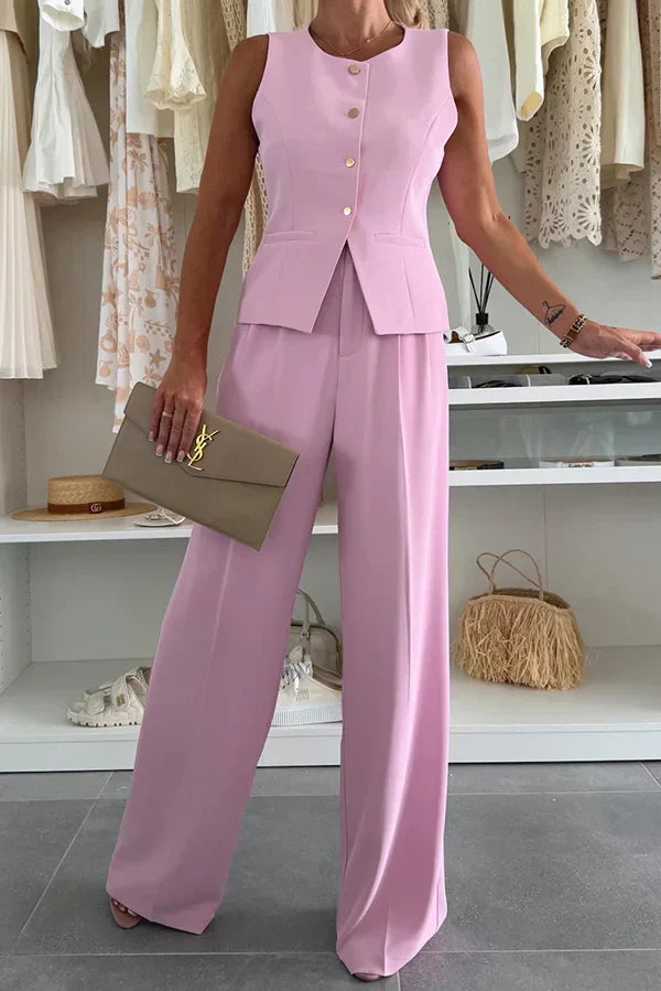 Janet – Chic Matching Set Women with Dressy Blouse and Wide-Leg Trousers