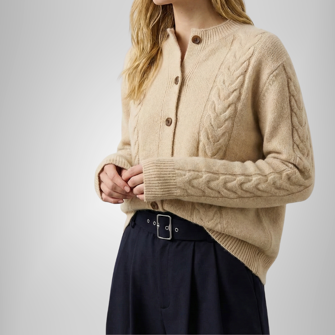 Julianne – Collared Cable-Stitch Cardigan for Fall