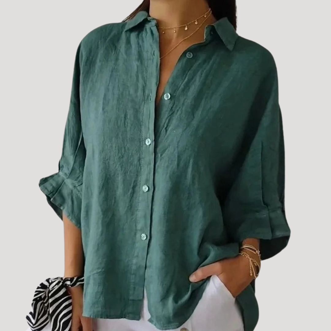 Kylie – Button Down Linen-Style Blouse