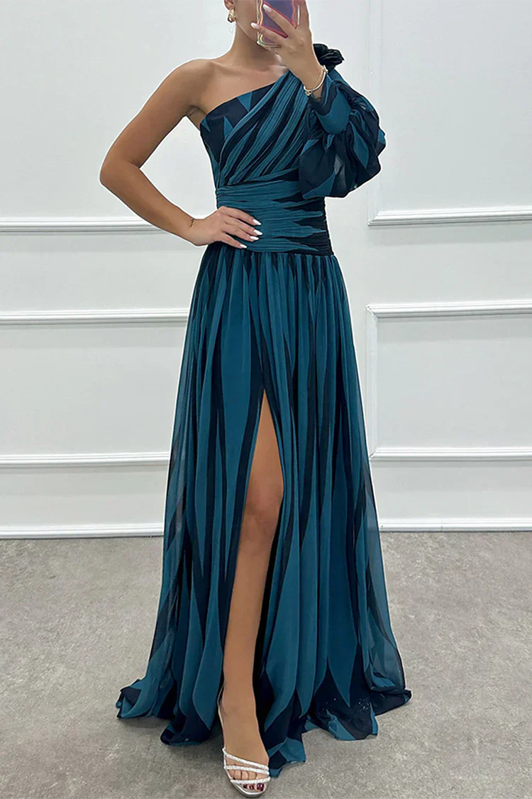 Adelaide | Striped One-Shoulder Maxi Dress with Front Slit