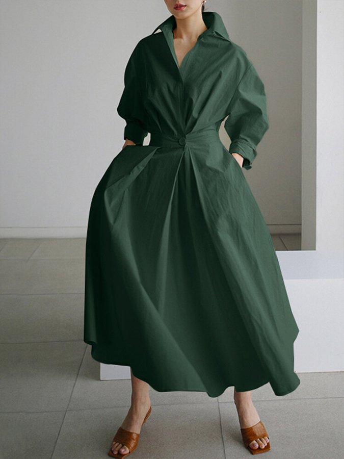 Kathleen – Long Sleeve Belted Shirt Maxi Dress