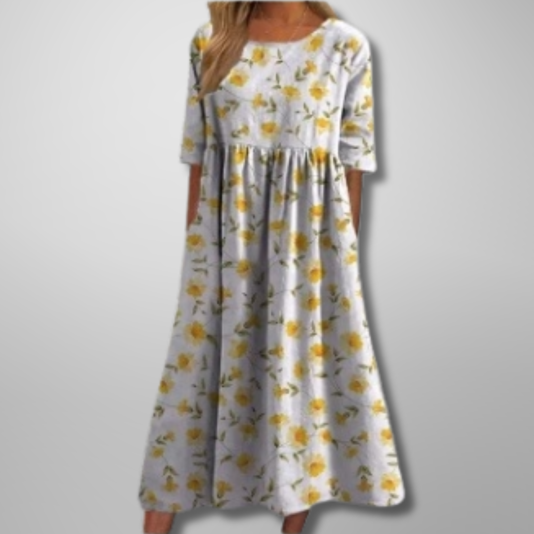 Carolyn – Elegant Floral Midi Dress with a Relaxed A-Line Silhouette