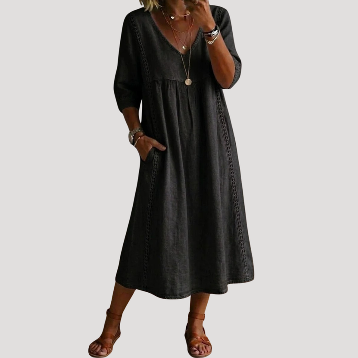 Kara – Relaxed Half-Sleeve Casual Midi Dress
