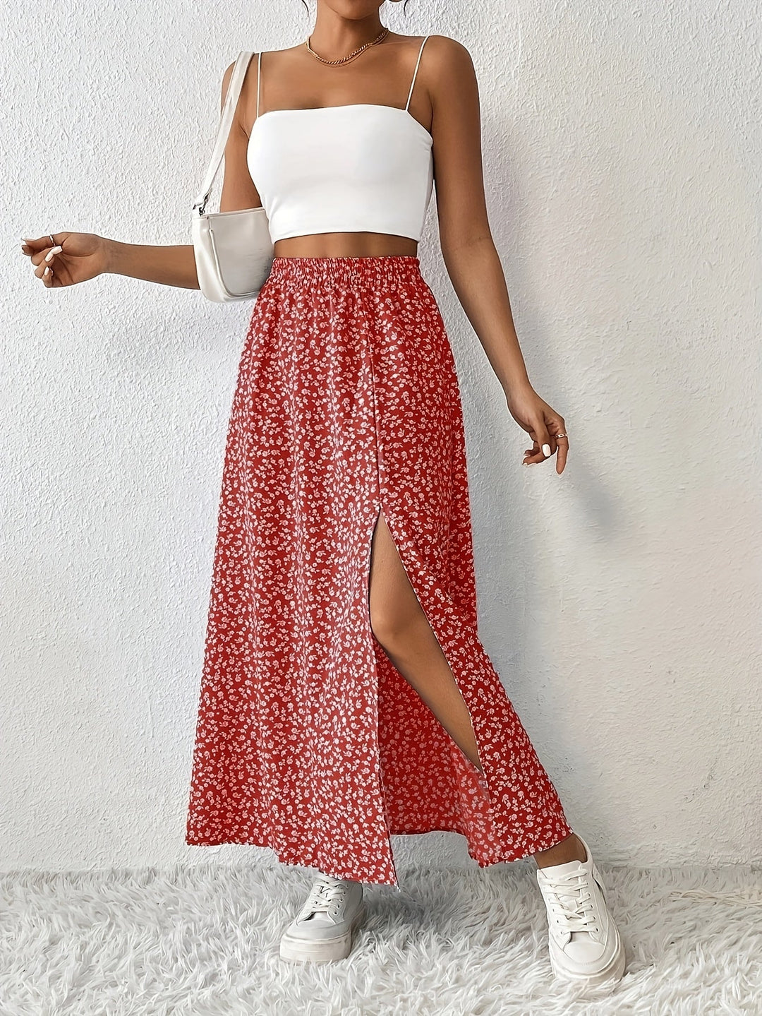 Tabitha – Ditsy Floral Maxi Skirt with Side Slit
