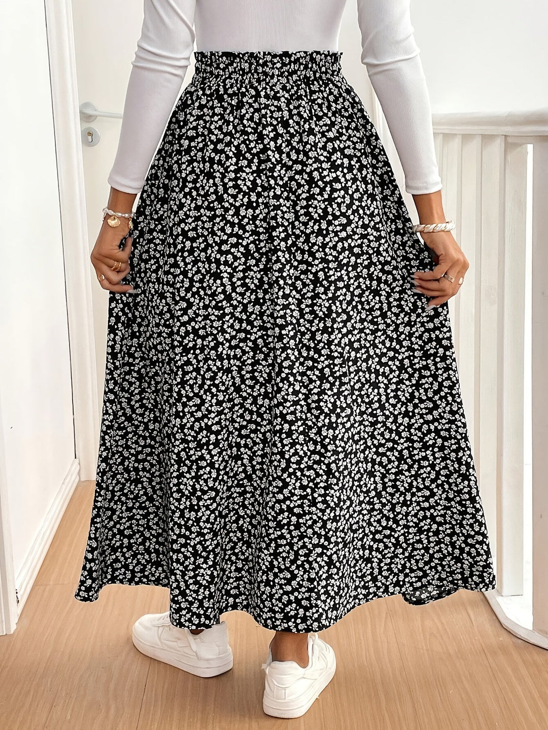 Tabitha – Ditsy Floral Maxi Skirt with Side Slit