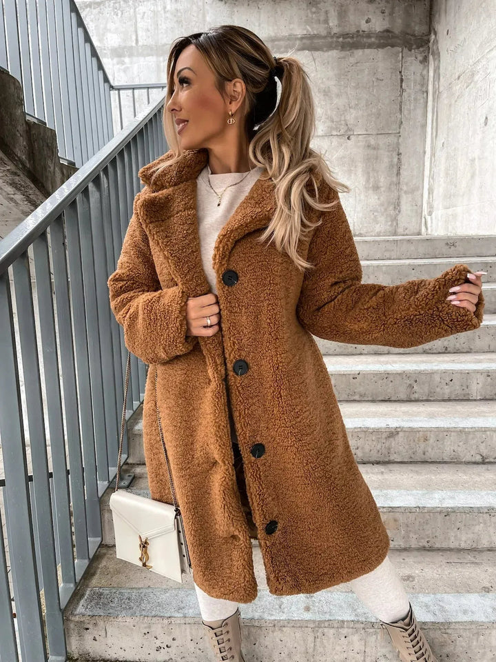 Romina – Teddy Longline Button Coat for Women