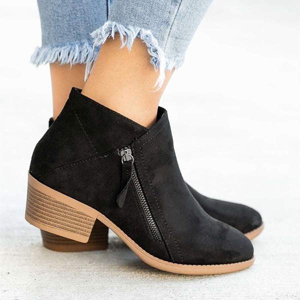 Clara – Suede-Look Block Heel Ankle Boots for Women