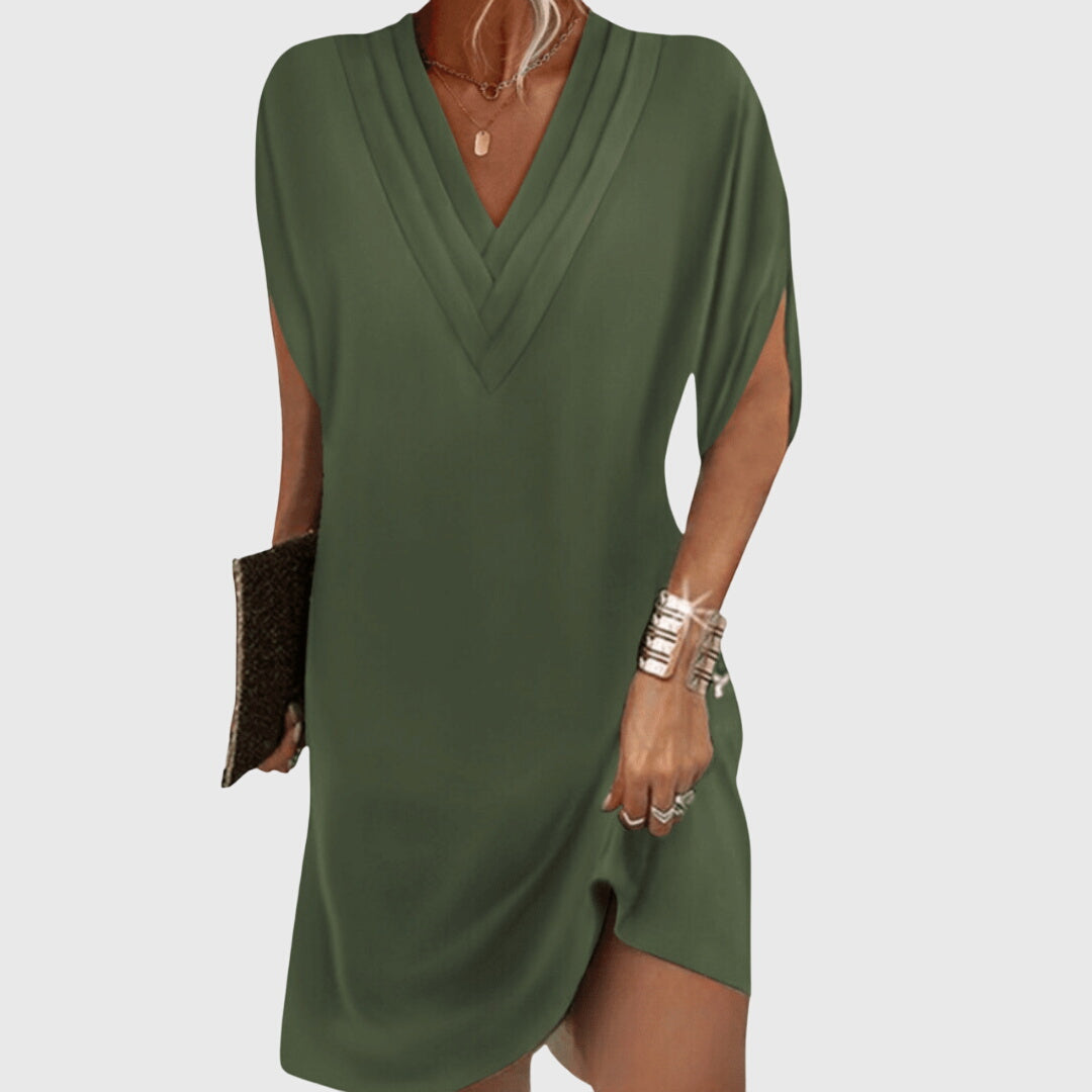Donna – Flowy V-Neck Midi Dress for Effortless Elegance