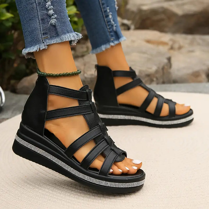 Madelyn – Chic Rhinestone Sandals with Adjustable Heel Strap