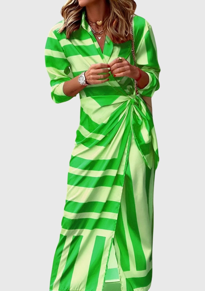 Marlene – Long-Sleeve Collared Wrap Midi Dress