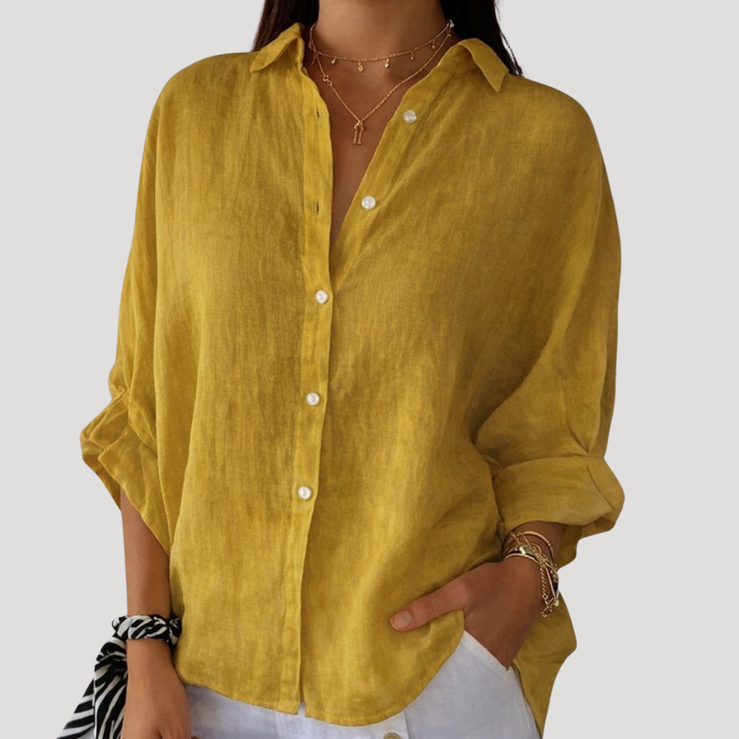 Kylie – Button Down Linen-Style Blouse