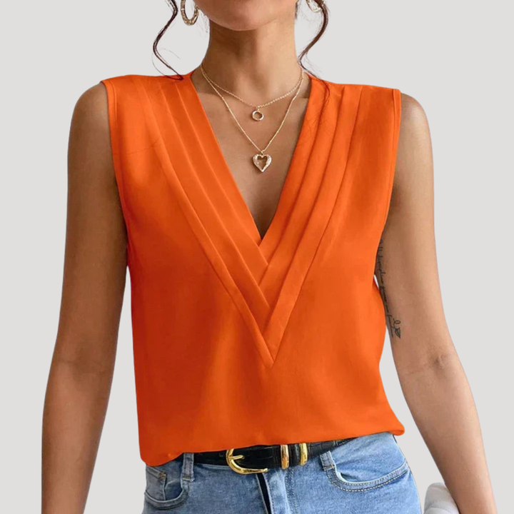 Leslie – Sleeveless Draped Crossover Top