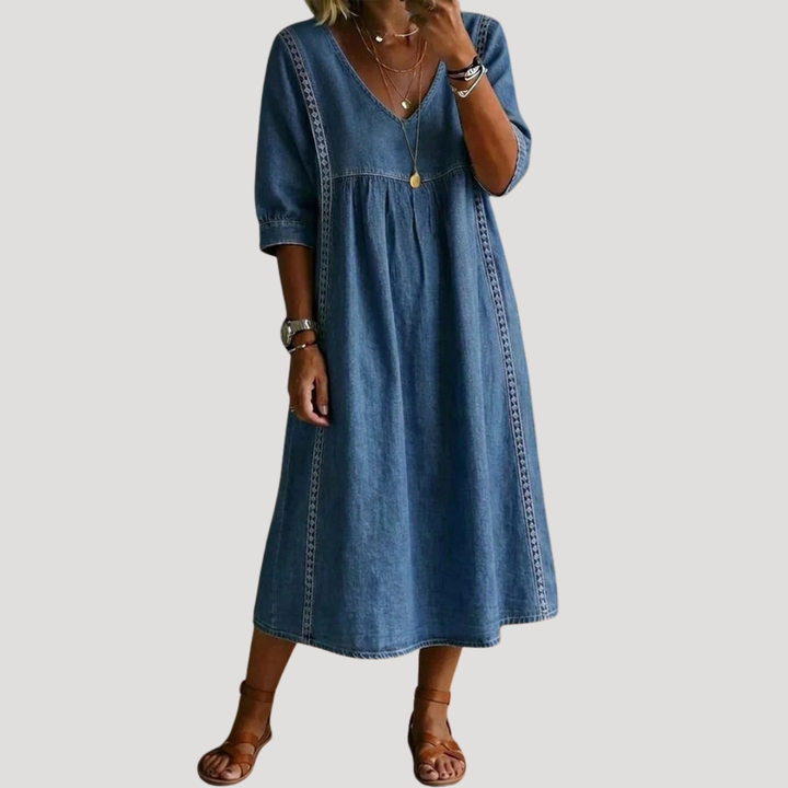 Kara – Relaxed Half-Sleeve Casual Midi Dress