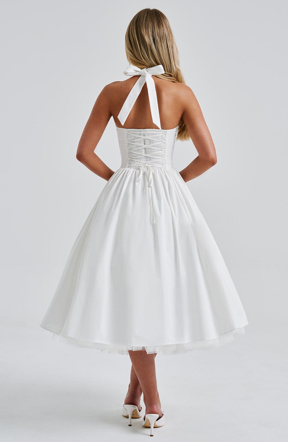 Emily – Halter A-Line Midi Wedding Guest Dress