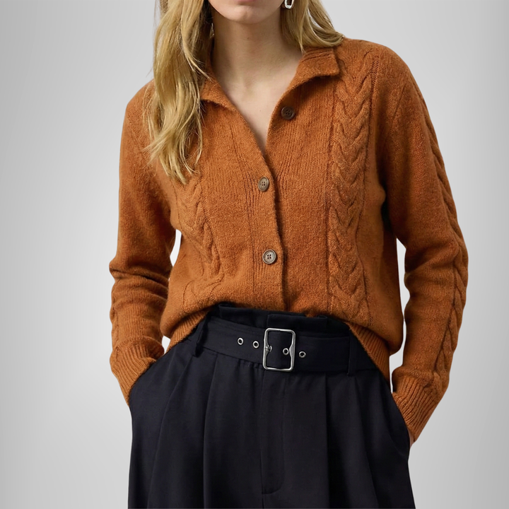Julianne – Collared Cable-Stitch Cardigan for Fall