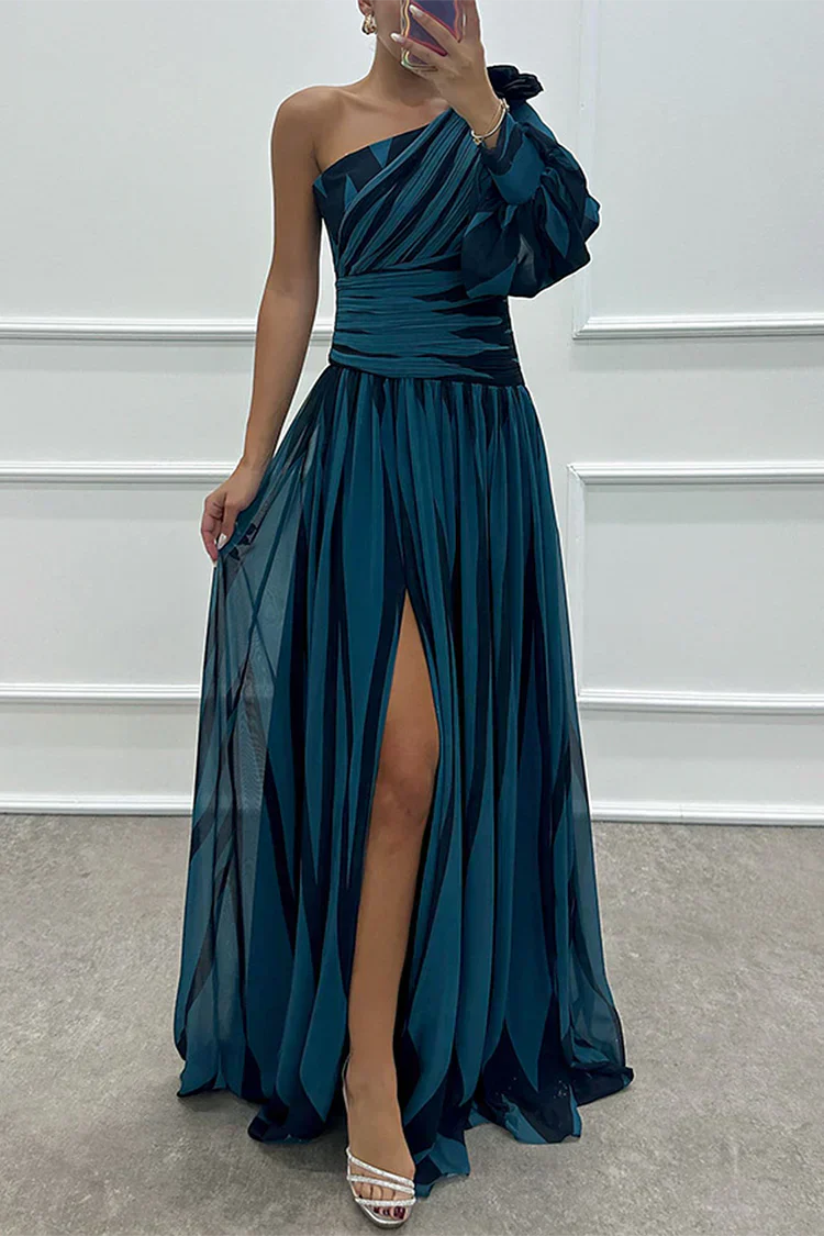Adelaide | Striped One-Shoulder Maxi Dress with Front Slit