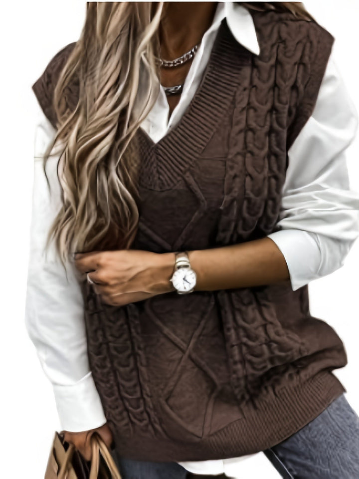 Gwendolen – Cable-Stitch V-Neck Sweater Vest for Women