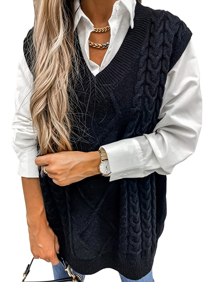 Gwendolen – Cable-Stitch V-Neck Sweater Vest for Women