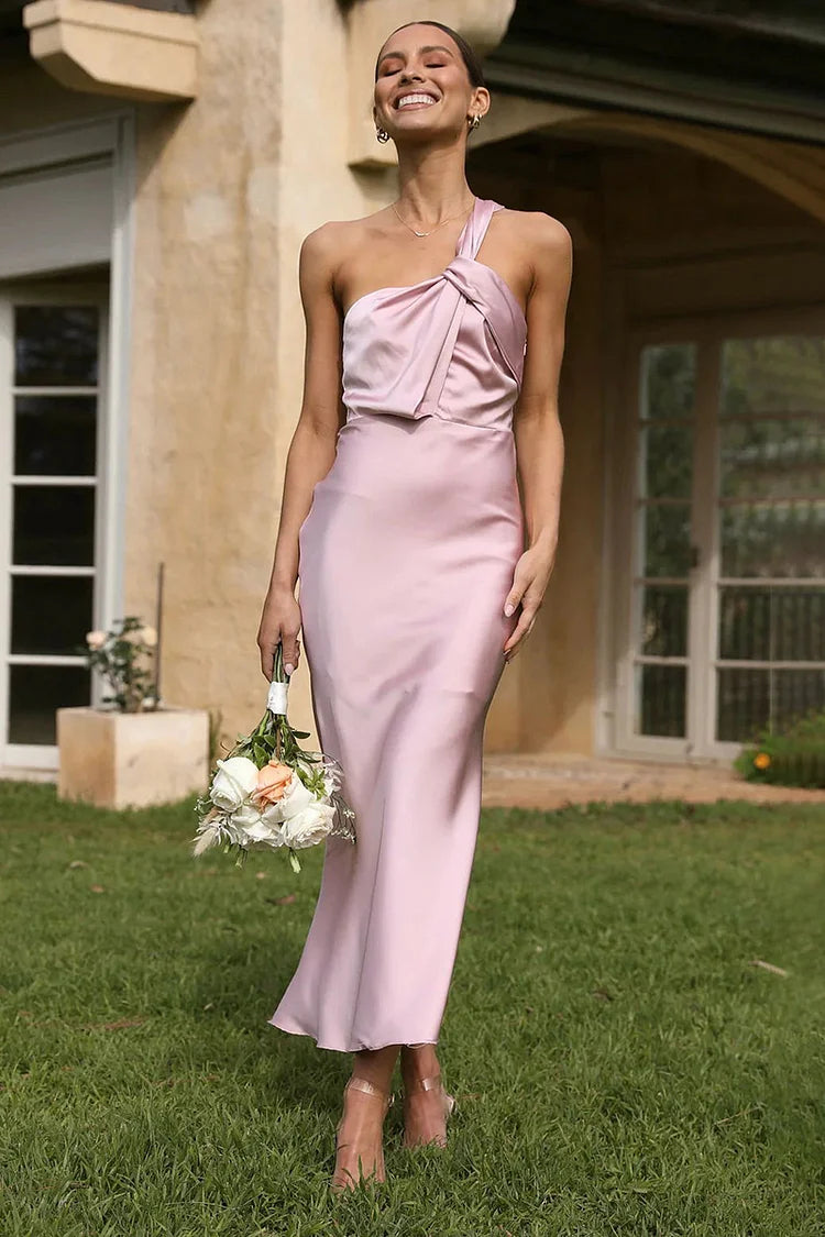 Aspen – Asymmetric Halter Fishtail Midi Dress, Wedding Guest