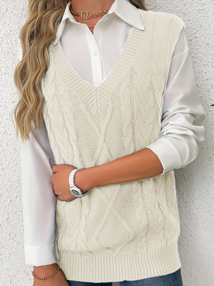 Gwendolen – Cable-Stitch V-Neck Sweater Vest for Women