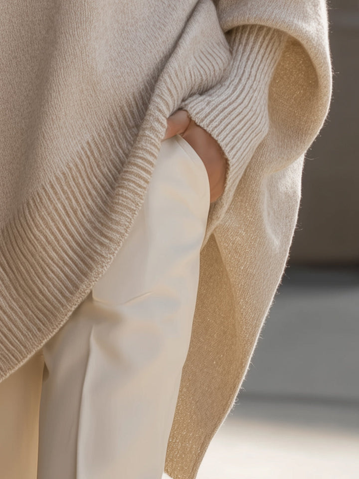 Karla – Oversized Poncho Sweater with Asymmetric Hem