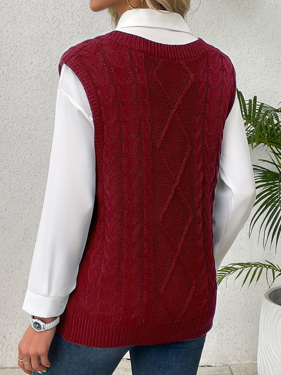 Gwendolen – Cable-Stitch V-Neck Sweater Vest for Women