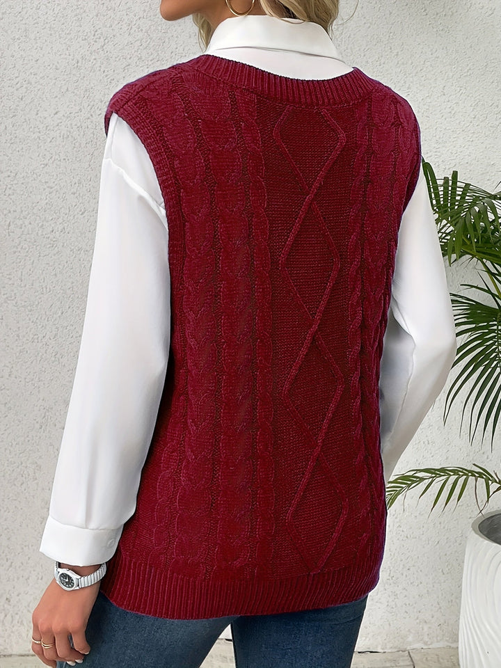 Gwendolen – Cable-Stitch V-Neck Sweater Vest for Women
