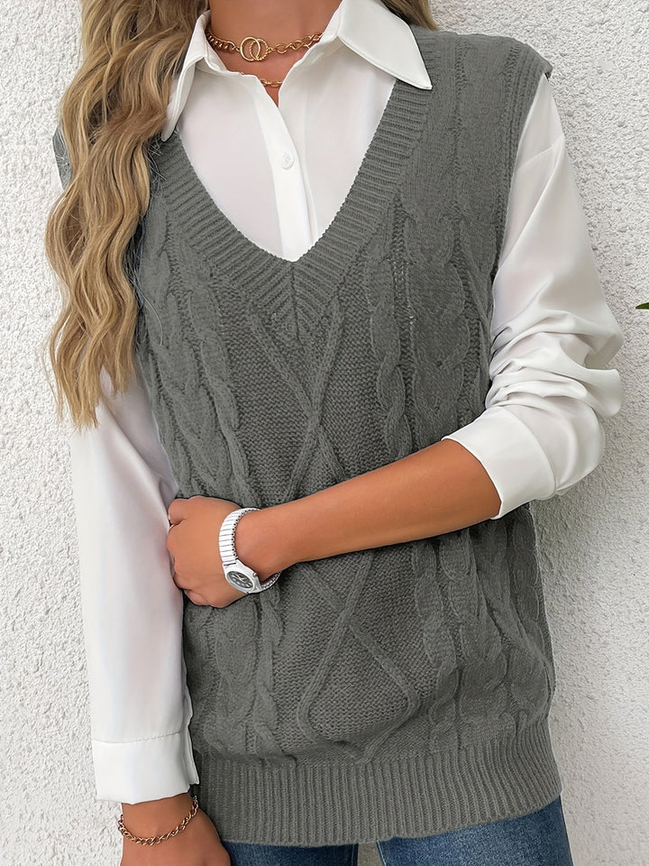 Gwendolen – Cable-Stitch V-Neck Sweater Vest for Women