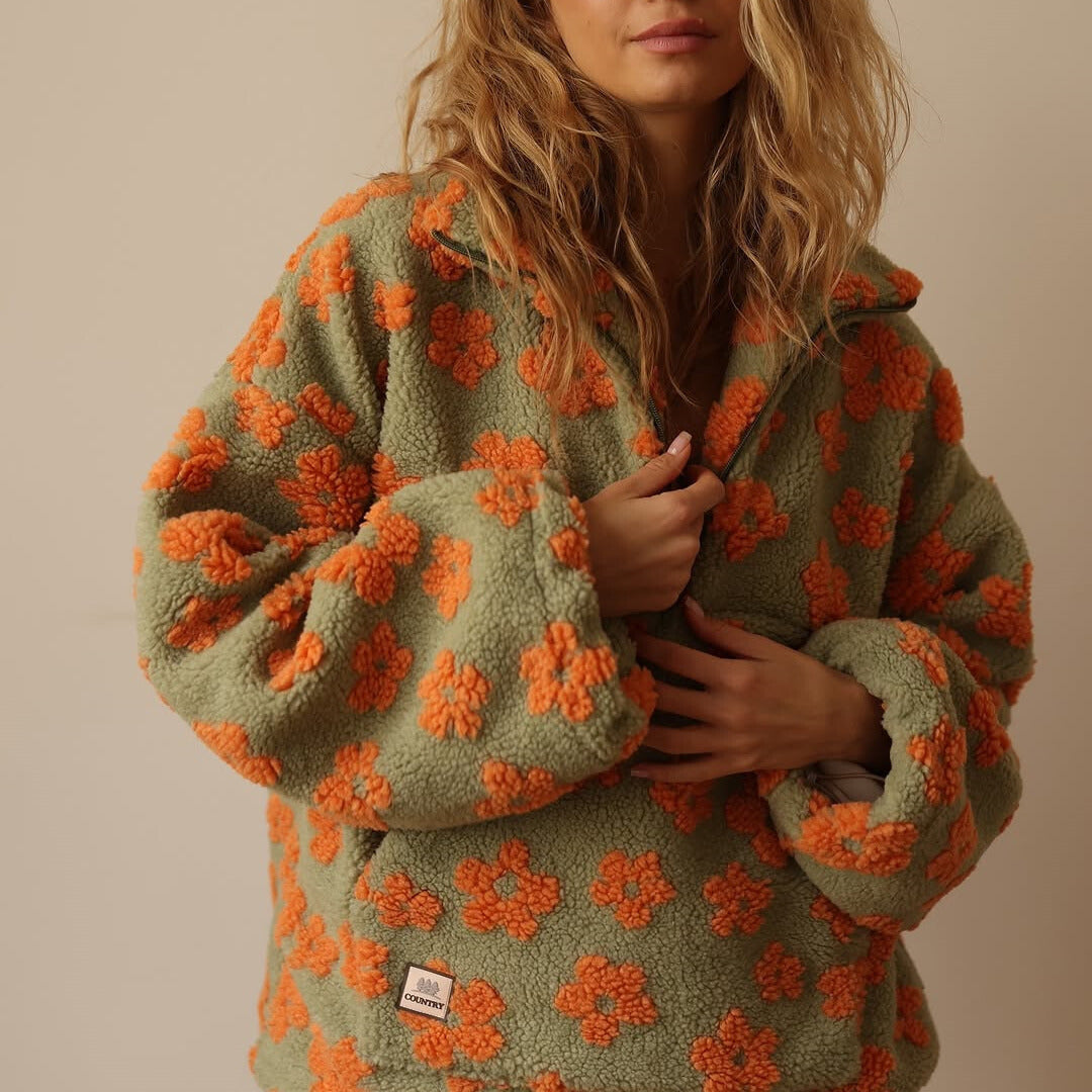 Kaitlyn – Floral Sherpa Quarter-Zip Pullover for Women