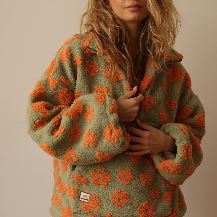 Kaitlyn – Floral Sherpa Quarter-Zip Pullover for Women