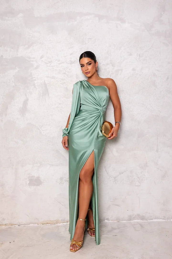 Demi – Draped Maxi Dress for Fall Wedding