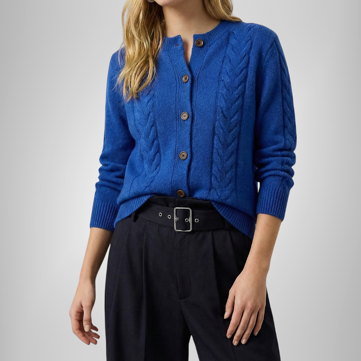 Julianne – Collared Cable-Stitch Cardigan for Fall