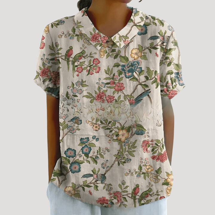 Lana – Floral Print Collared Short Sleeve Blouse