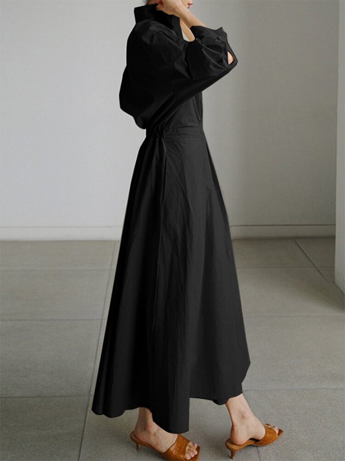 Kathleen – Long Sleeve Belted Shirt Maxi Dress